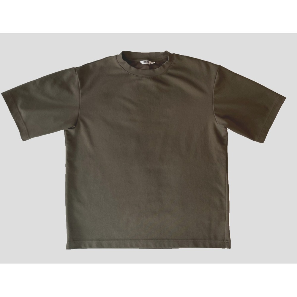 Uniqlo U AIRism Cotton Mens T-Shirt M Khaki Green Crew Neck Short Sleeve Tee